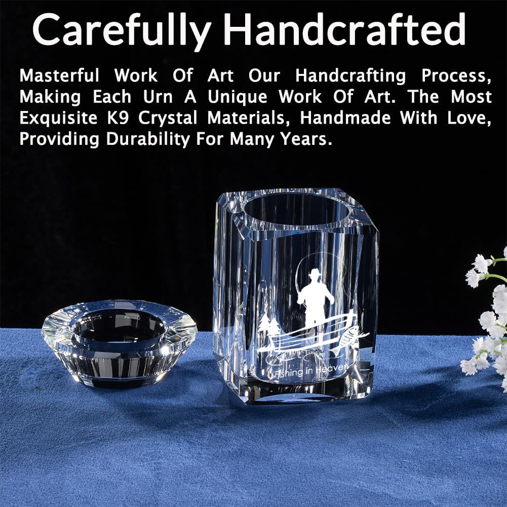 IFOLAINA Fishing Urns Small Cremation Urn for Human Ashes Funeral Memorial 3 Inch Crystal Keepsake Urns for Men Women Decorative Fisherman Urn Keepsake Sharing Urns