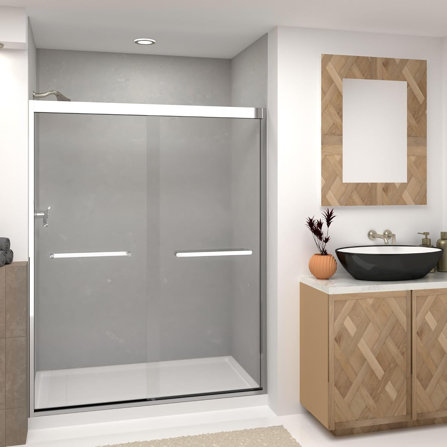 Transolid FBPT607608C-R-MB Frederick 57.75-59 in. W x 76 in. H Semi-Frameless Bypass Shower Door in Matte Black with Clear Glass