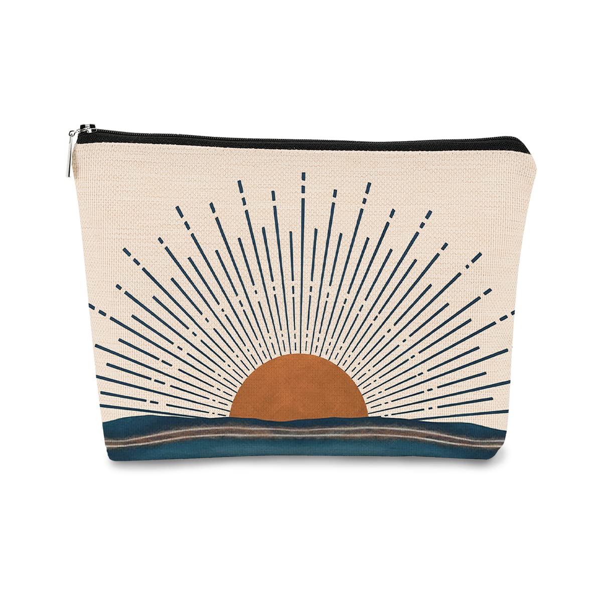 Abstract Sunburst Sunrise Sunset Ocean Landscape Makeup Bag,Abstract Mid-Century Modern Art Cosmetic Bag Best Gift Idea for Lovers Teen Girls Women