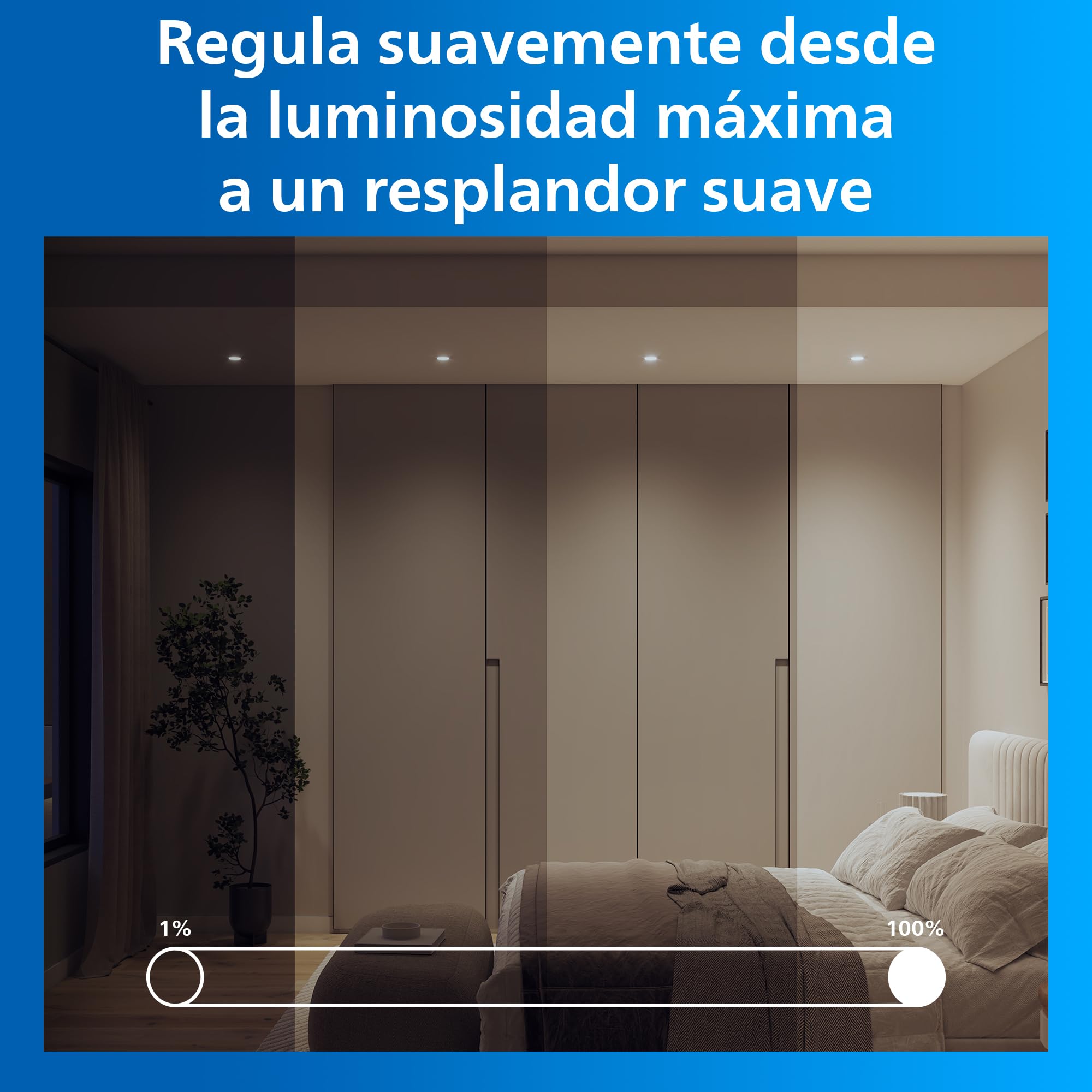 Philips Smart Lighting Kit Bombillas GU10, Pack de 4, Luz Blanca Ajustable y de Color, Solución Total, Cabezal Inclinable, Regulable, Control por App y Voz, Blanco