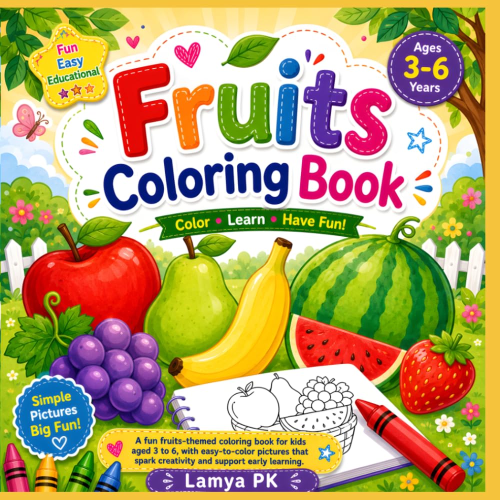 Fruits Colouring Book: Fun & Easy Fruit Coloring Pages for Toddlers and Preschoolers | Bold Lines, Simple Designs, Early Learning Activity Book