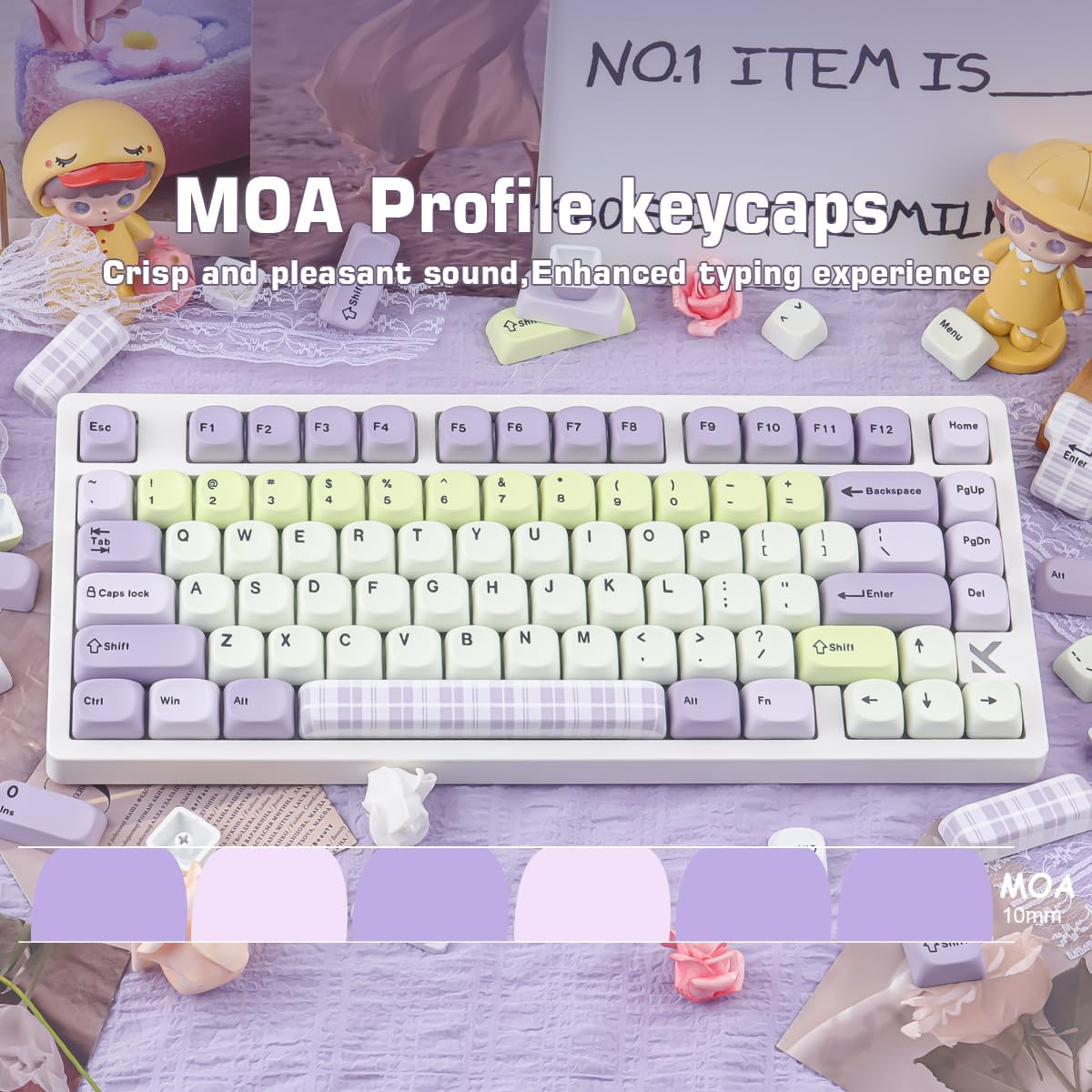 Tsungup MOA Purple&Yellow Keycaps, 130 Keys Taro Fanggezi Custom Keycaps,PBT Cute Dye Sub Key Caps Keyboard Keycap Set for MX Switches Mechanical Keyboard