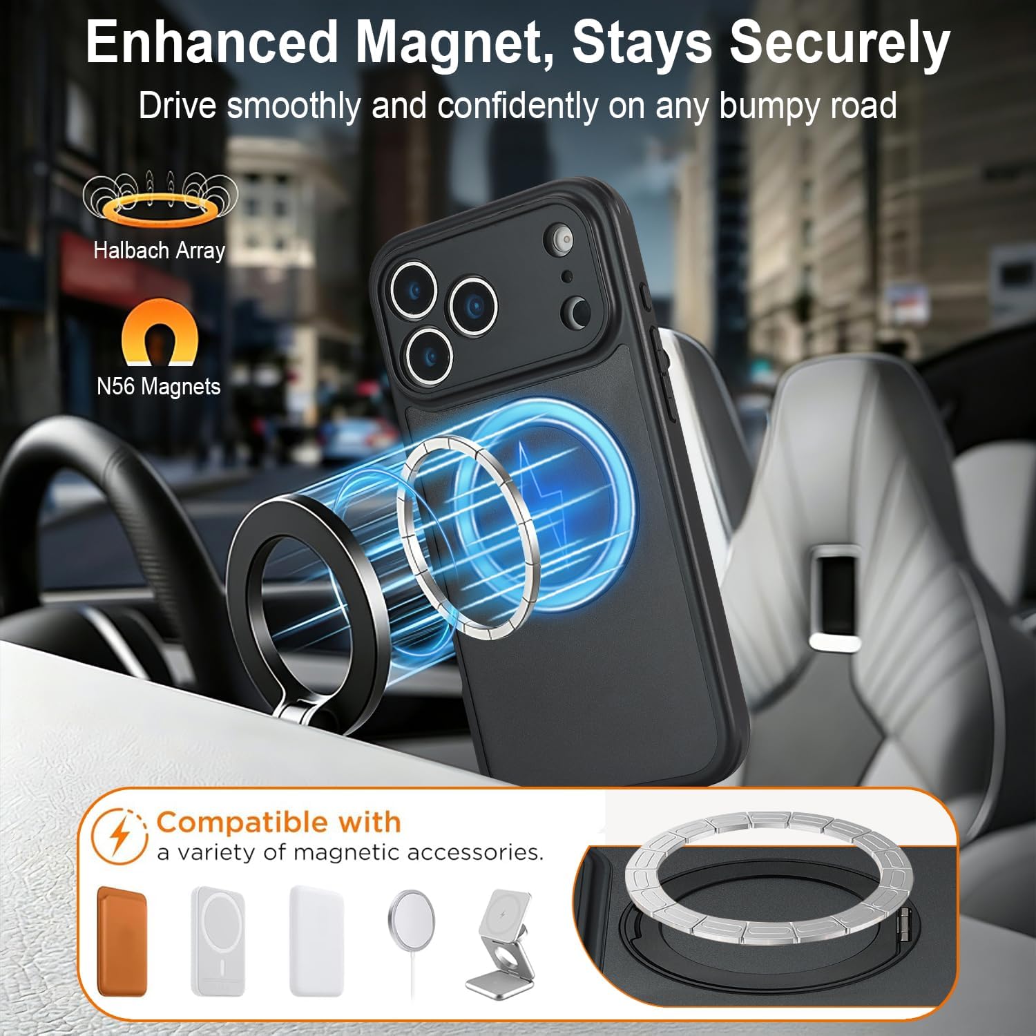 for iPhone 17 Pro Max Case Compatible with MagSafe Full-Body Magnetic Phone Case with Built-in Tempered Glass Screen Protector& Stand for iPhone17 Pro Max Cover, Black