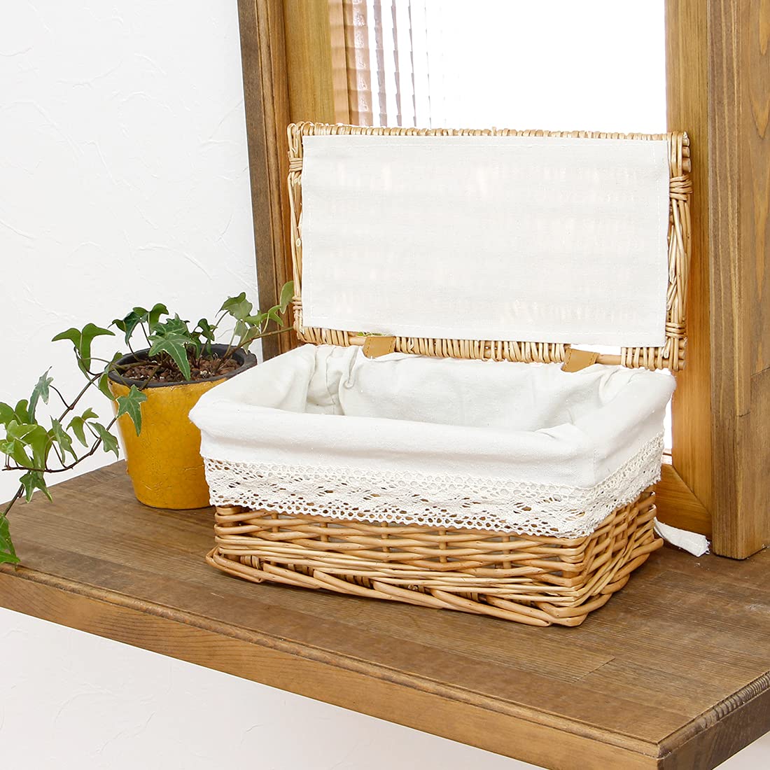 Amazon.co.jp: フタ付き収納バスケット/XSサイズ 内布：無地レース付き