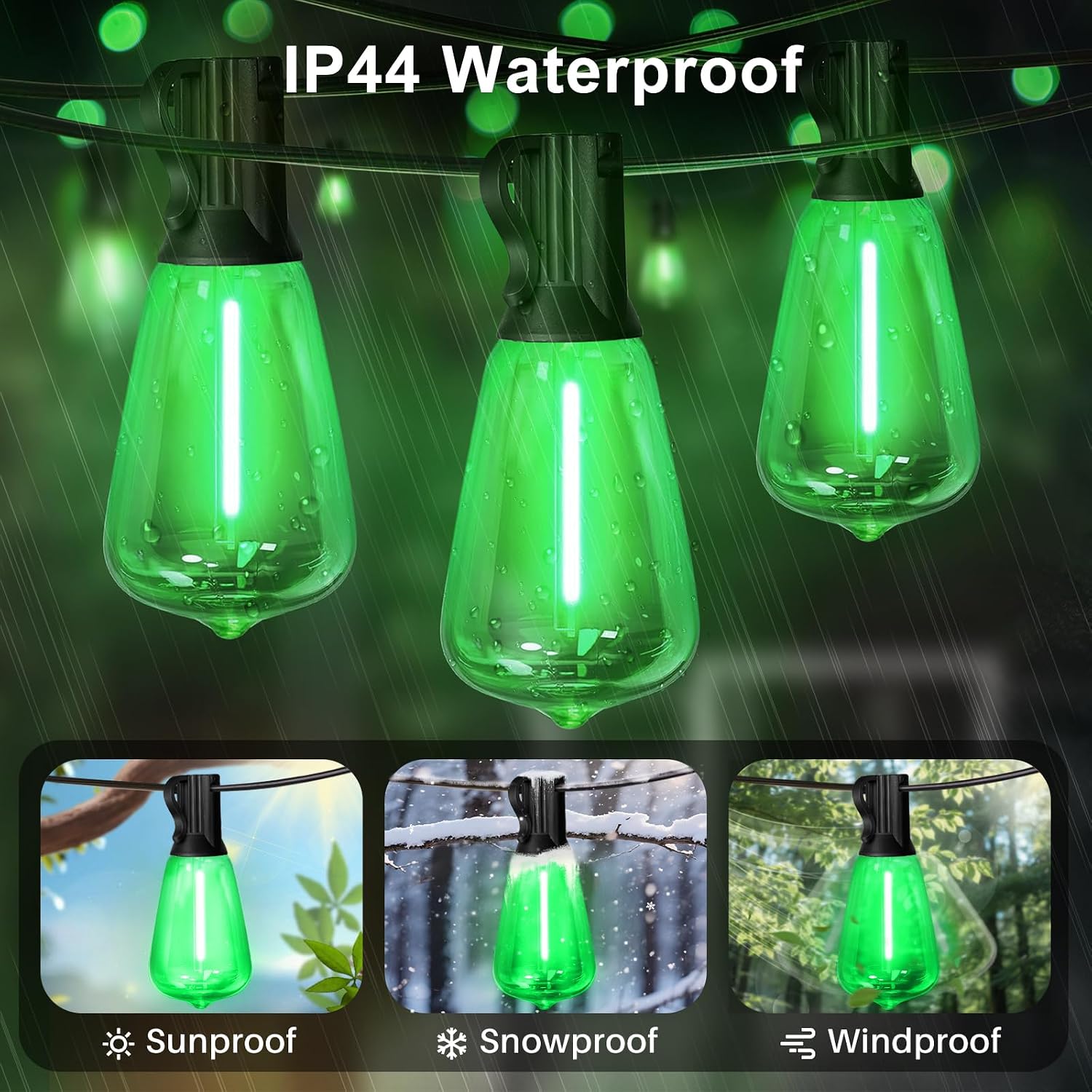 LAMPHOME 26Ft ST38 Outdoor String Lights, Green St Patrick's Day Patio Lights with 12+1 ST38 Edison Bulbs, LED Shatterproof String Lights for Outside Bistro Christmas Patio Party Decorations image 3