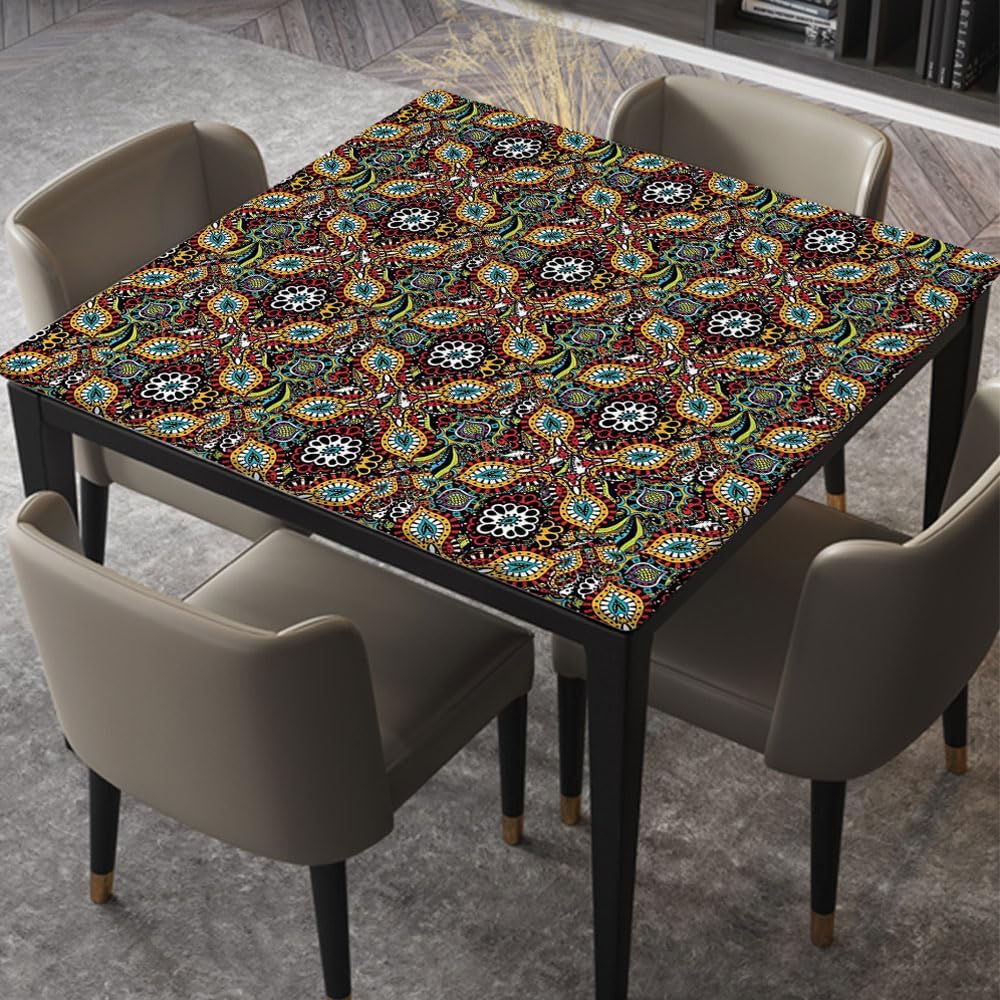 Square Fitted Tablecloth Bohemian Lady Feminine Art Background Elastic Table Cloths Washable Table Cover for Home Picnic Party, Fitted for 60"x60" Square Table, Style 171