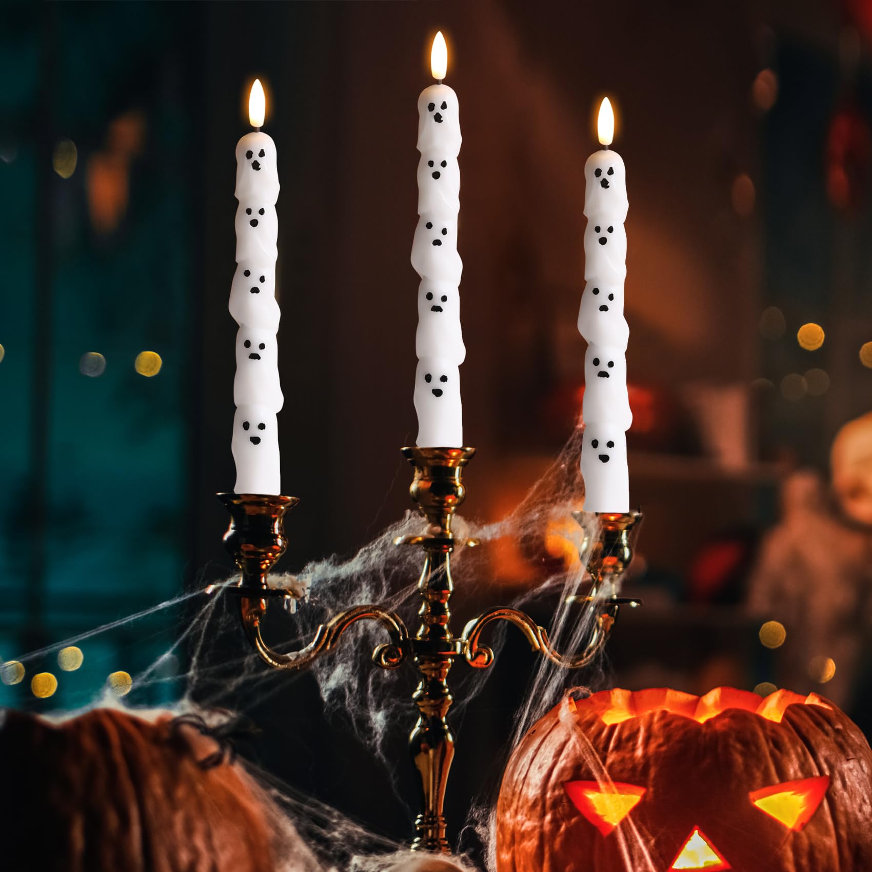 Eywamage White Ghost Candele coniche senza fiamma con telecomando, candele tremolanti in vera cera a batteria LED, set di 4