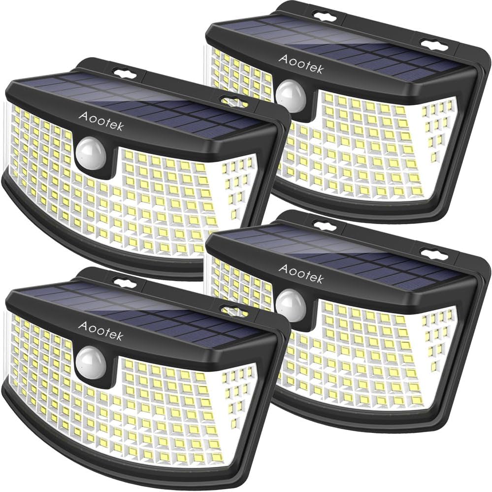 Aootek New Solar Motion Sensor Lights 120 LEDs with Lights Reflector