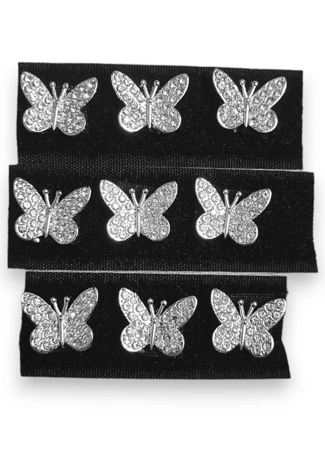 Sidhav Silver Color 9 Pcs Butterfly Pearl Velcro Stick On Small Crystal Wedding Stone Hair Clips Decorative Hair Accessories Stone For Women Hair Accessories (Pack Of 9)