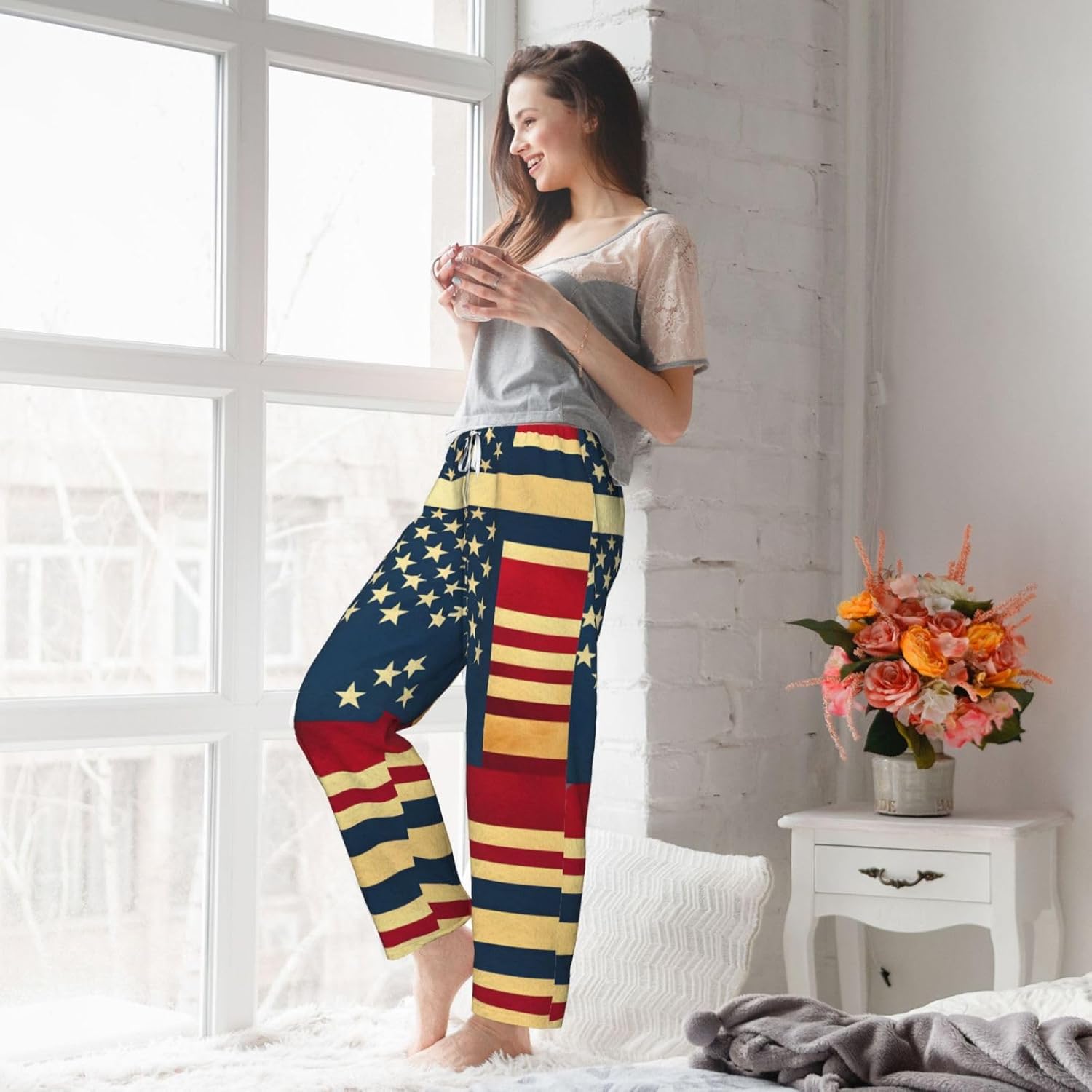 American Flag Print Print Cozy Women'S Flannel Pajama Pants,Perfect For Christmas And Everyday Comfort
