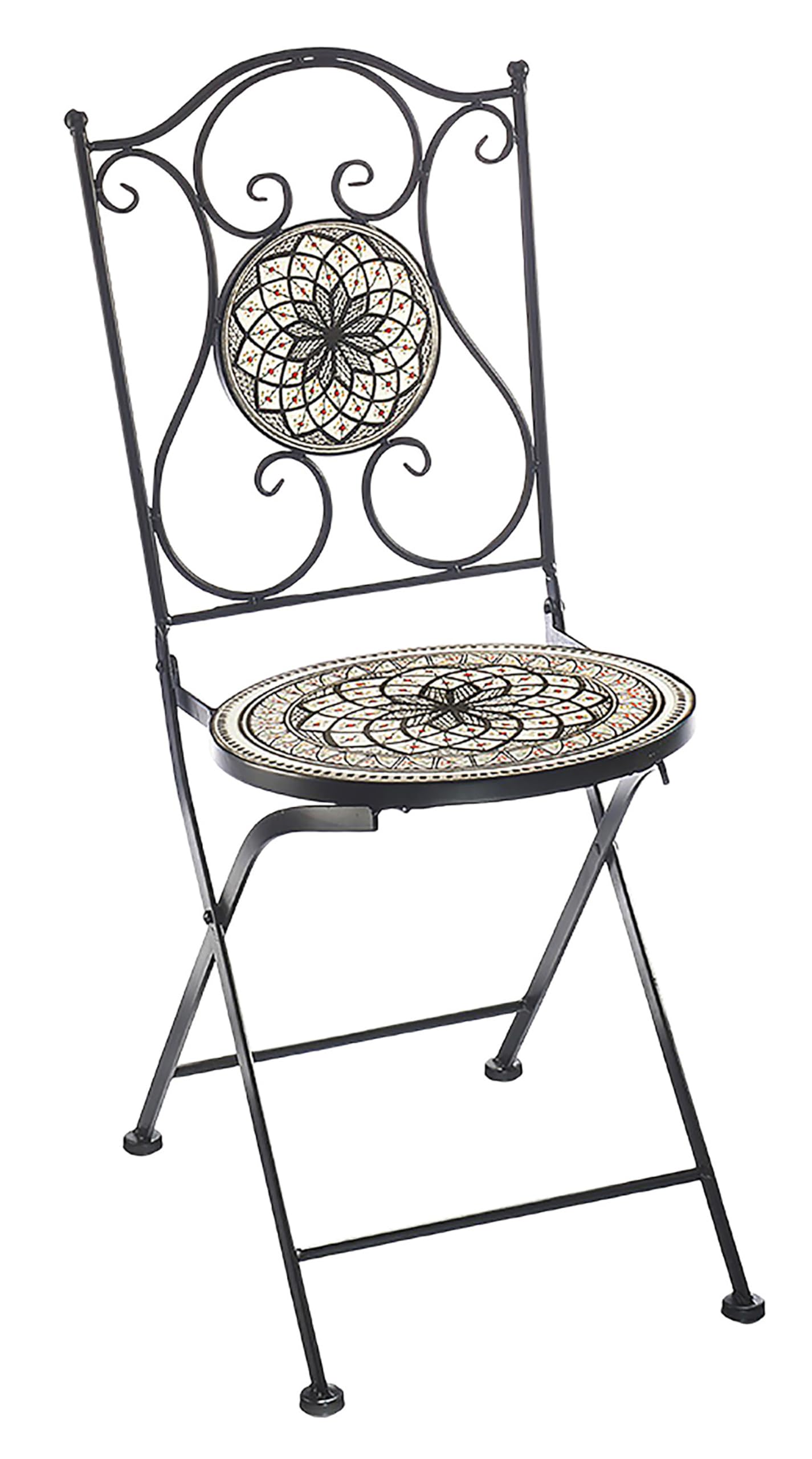 Kobolo Gartenstuhl Klappstuhl Metallstuhl Mosaikoptik 90 cm Weiß-Grau