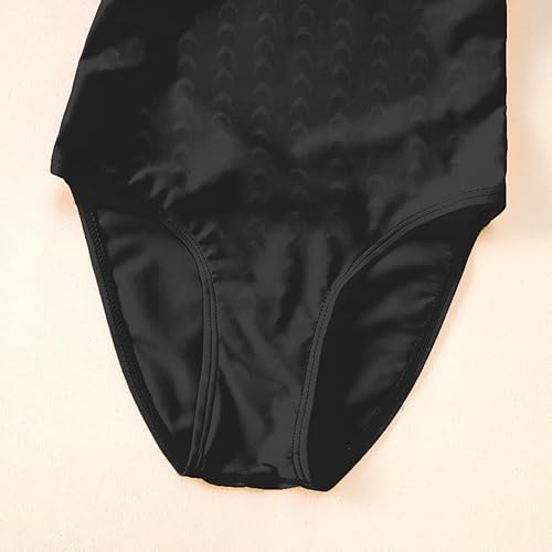 Kids Girls Athletic Swimsuit One Piece Solid Swimwear for Practice and Competition in Black and Navy Bathing Suit(Black,11-12 Years)