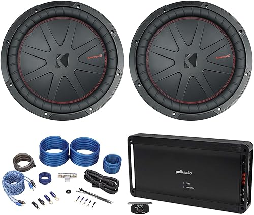 KICKER (2) 48CWR124 CompR 2000w 12 pulgadas subwoofers para coche con (1) Polk Audio PAD1000.1 Mono 1200 vatios amplificador de audio para coche +