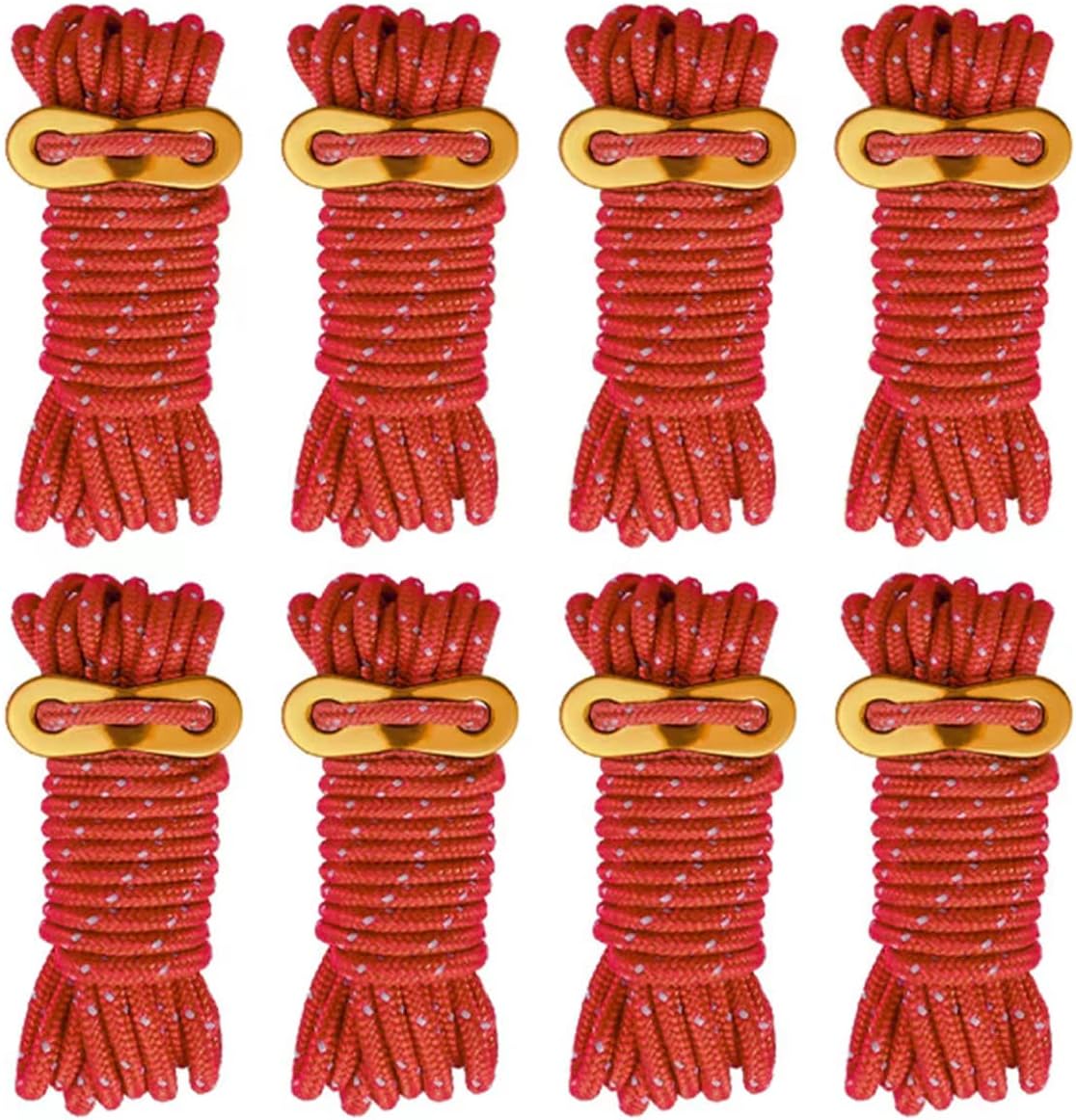 Smithok 8 Pack High-Reflective Guy Lines 4mm Tent Cords High-Strength Lightweight Camp Ropes with Aluminum Adjuster Tensioner for Tent, Tying Down Tarps, Camping, Outdoor Packaging (Red, 13ft)