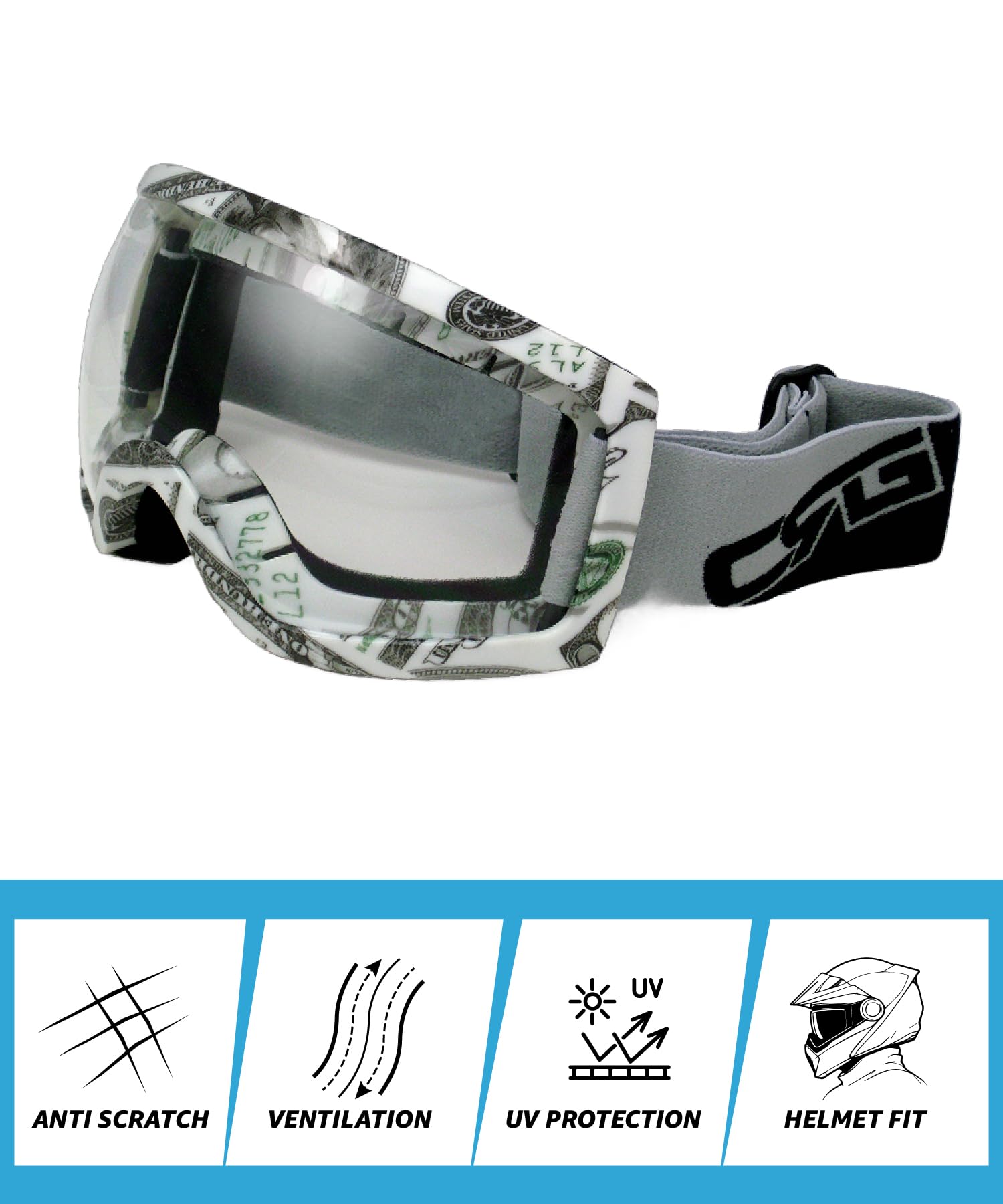 CRG Sports motocross ATV Dirt bike off Road Racing goggles T815 – 27 – 1 A T815 – 27 – 1 A, colore: Nero