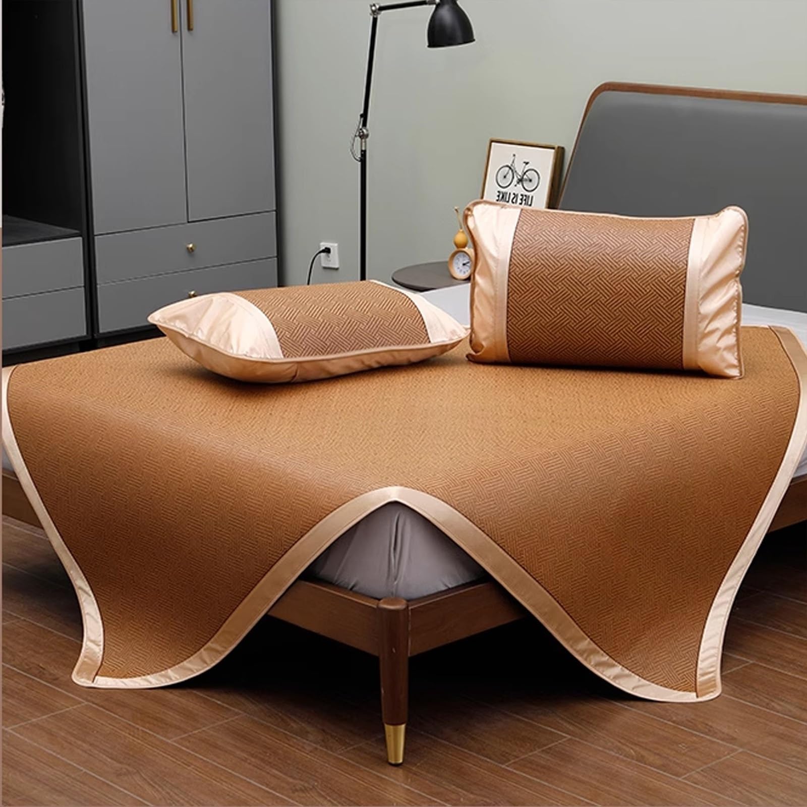 Lot de 2 ou 3 tapis de couchage d'été en bambou, matelas de sol en rotin pour chambre à coucher et salon, respectueux de l'environnement, portable, 150 x 195 cm, parfait pour temps chaud