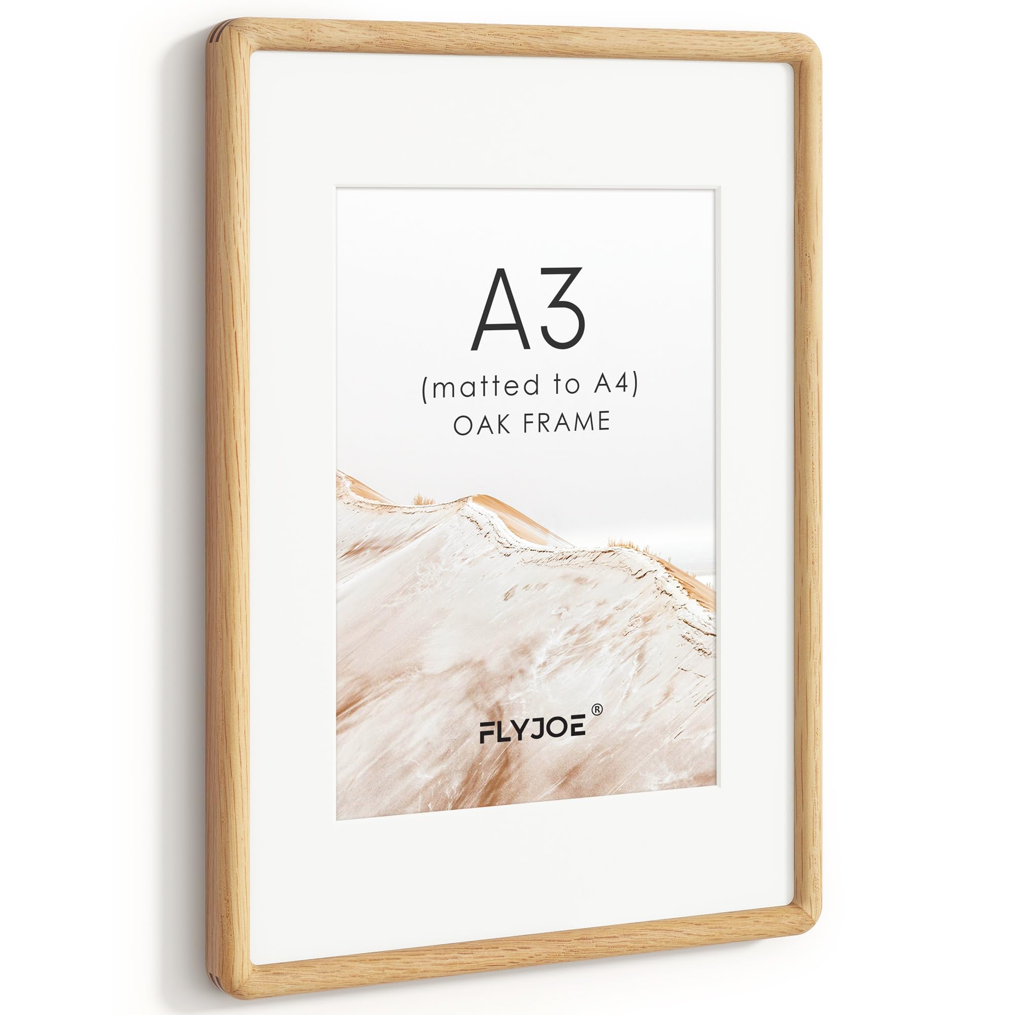 Solid Wood Picture Frame with Mat, Oak, A3, Tempered Glass