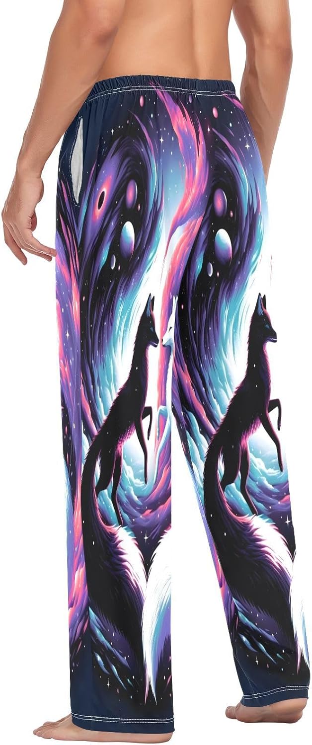 ALAZA Fox Yingyang Nebula Men's Pajama Pants Men Cotton Pajama Bottoms with Pockets, S