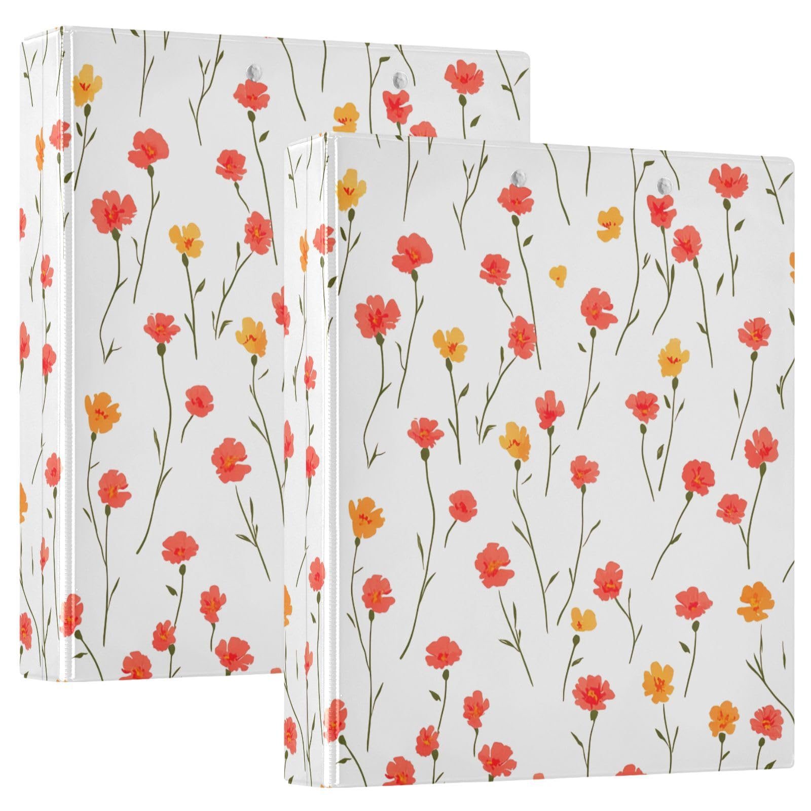 Raccoglitori a 3 anelli da 3,8 cm, motivo floreale con calendula, rotondi, con clip in metallo, organizer per casa e ufficio, confezione da 2