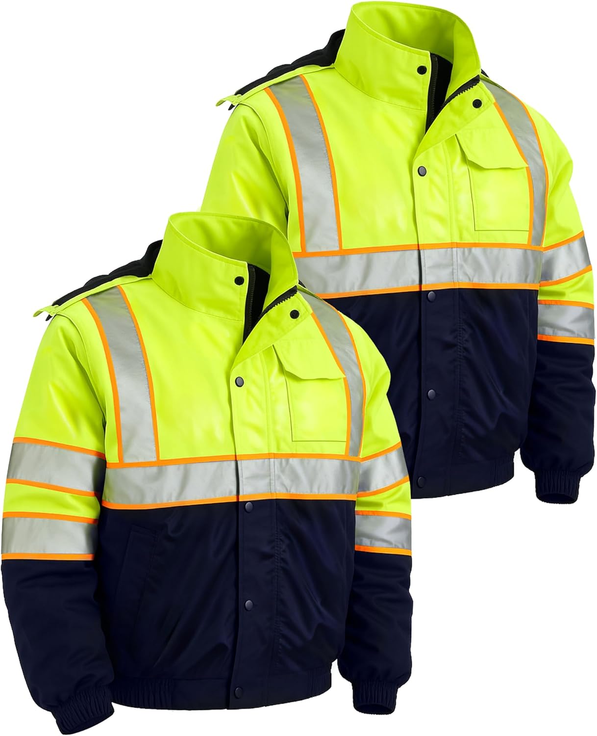 2 Pack Hi Vis Safety Jacket Unisex 150d Reflective Winter Rain Waterproof Coat for Bomber Construction Work
