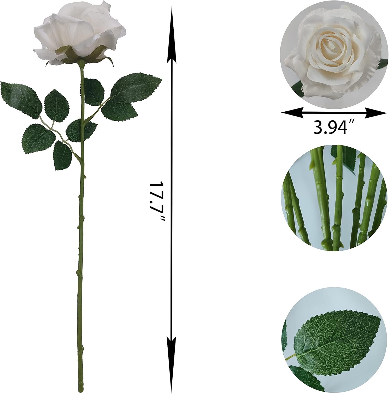 ATFL Withe Roses,12 Pcs White Flowers Real Look,Flower Diameter 4'',Artificial Fake Silk Plastic Roses with Stems for Wedding Arrangement Centerpieces Party Home Table Decorations(White) - Image 2