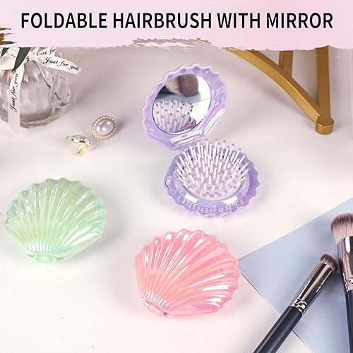 Miniatura 7 de Maji Mama Cepillos de pelo plegables de viaje con forma de carcasa de espejo, cepillo de pelo plegable portátil de bolsillo, mini peine de pelo de