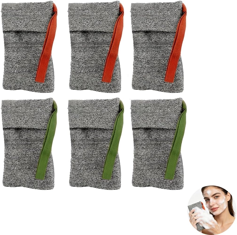 6 Pas Soap Saver Bag for Exfoliating,Nylon Mesh Bar Soap Scrubber with Hanging Rope,Quick Drying Loofah Pouch for Shower Bath Body Wash and Skin Care for Men Women（Grey）