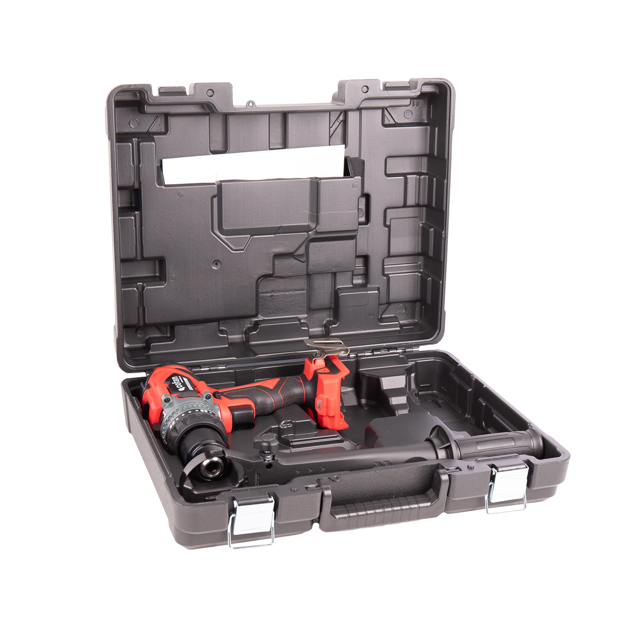 Cofan Taladro percutor a batería | Motor sin escobillas | Potencia: 20 V | Portabrocas 13 mm | 150 Nm, 2000 rpm | 2 velocidades | Percusión 30 000 BPM | Incluye accesorios | Batería y cargador NO INCL