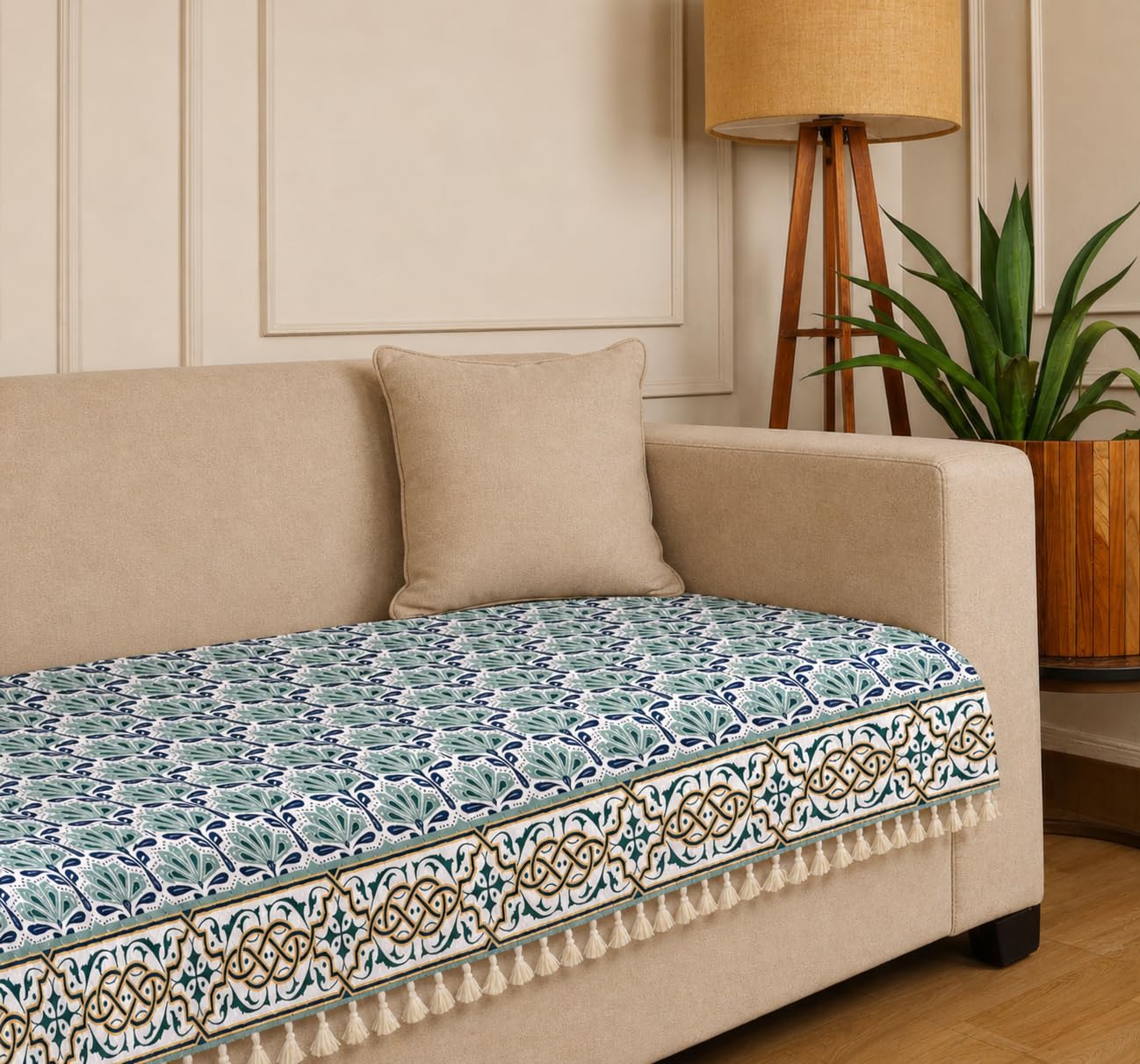 Roseate Quilted Velvet Sofa Cover (3 Seater/ 70"x27") Sofa Protector for Living Room/Bedroom interiors (Aztec) with Tassels-image-23