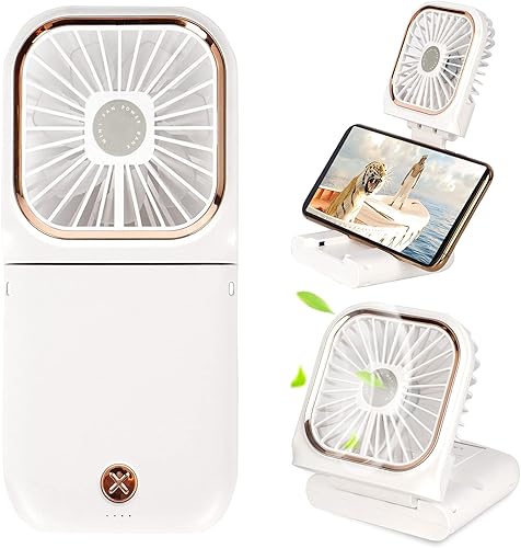 Mini ventilador portátil pequeño con batería 5 en 1 como banco de energía, soporte para teléfono, ventilador de mano, ventilador de escritorio,