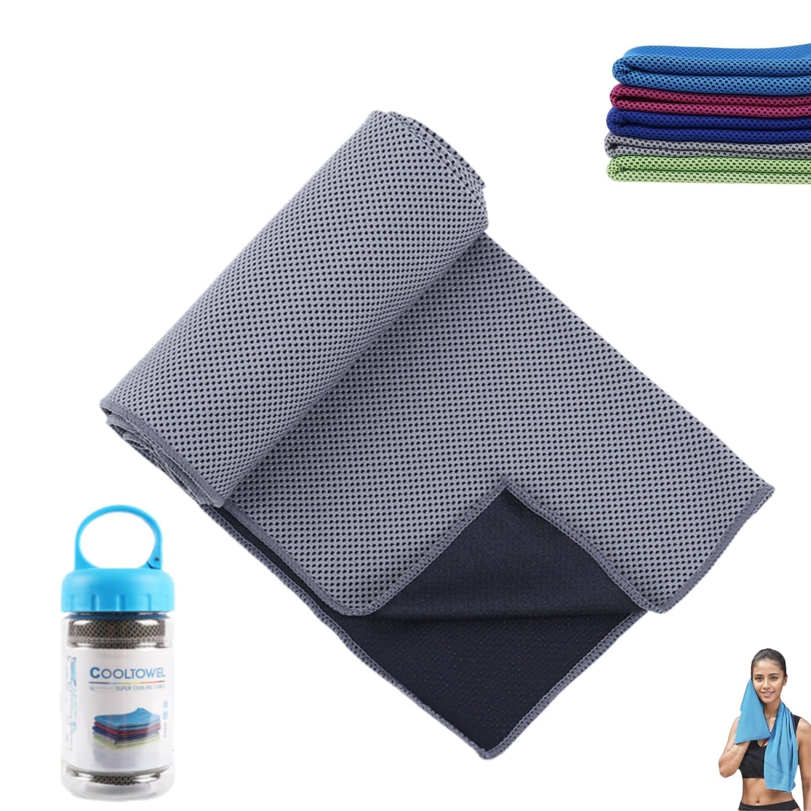 Cool Towel Original for Neck & Face, Quick-Cooling, Soft Breathable for Gym, Yoga, Running, Camping (Dark Grey, 2PC)