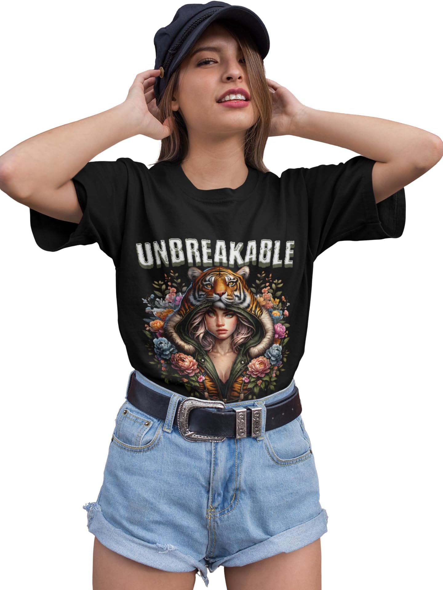 Black Oversized T-Shirt Women Tee Casual Printed Round Neck, Oversized Longline Drop Shoulder