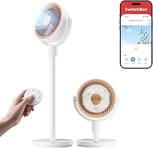 SwitchBot Standventilator mit Luftzirkulation mit RGB-Beleuchtung, 22 dB-ultra-leise, Fernbedienung, Matter via Hub, 9,15 m³/min Luftstrom, höhenverstellbar, 4 Modi, 9 Geschwindigkeiten, 9h-Timer