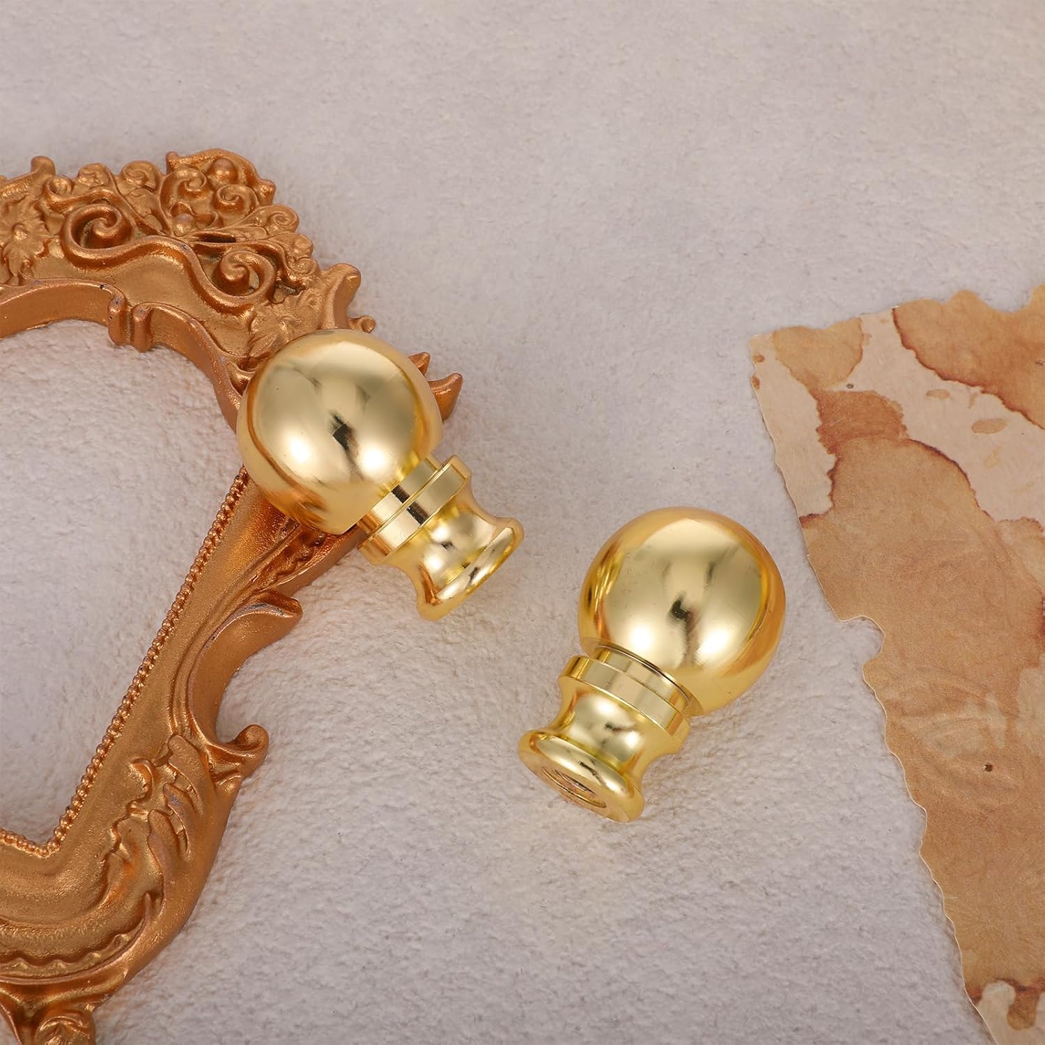 2 Pack Ball Lamp Finials 1-1/2 Inch Polished Brass Spherical Lamp Finial Cap Knob with 1/4-27 Threaded Base Connect to Lamps Harp for Table Floor Lamps Lampshades