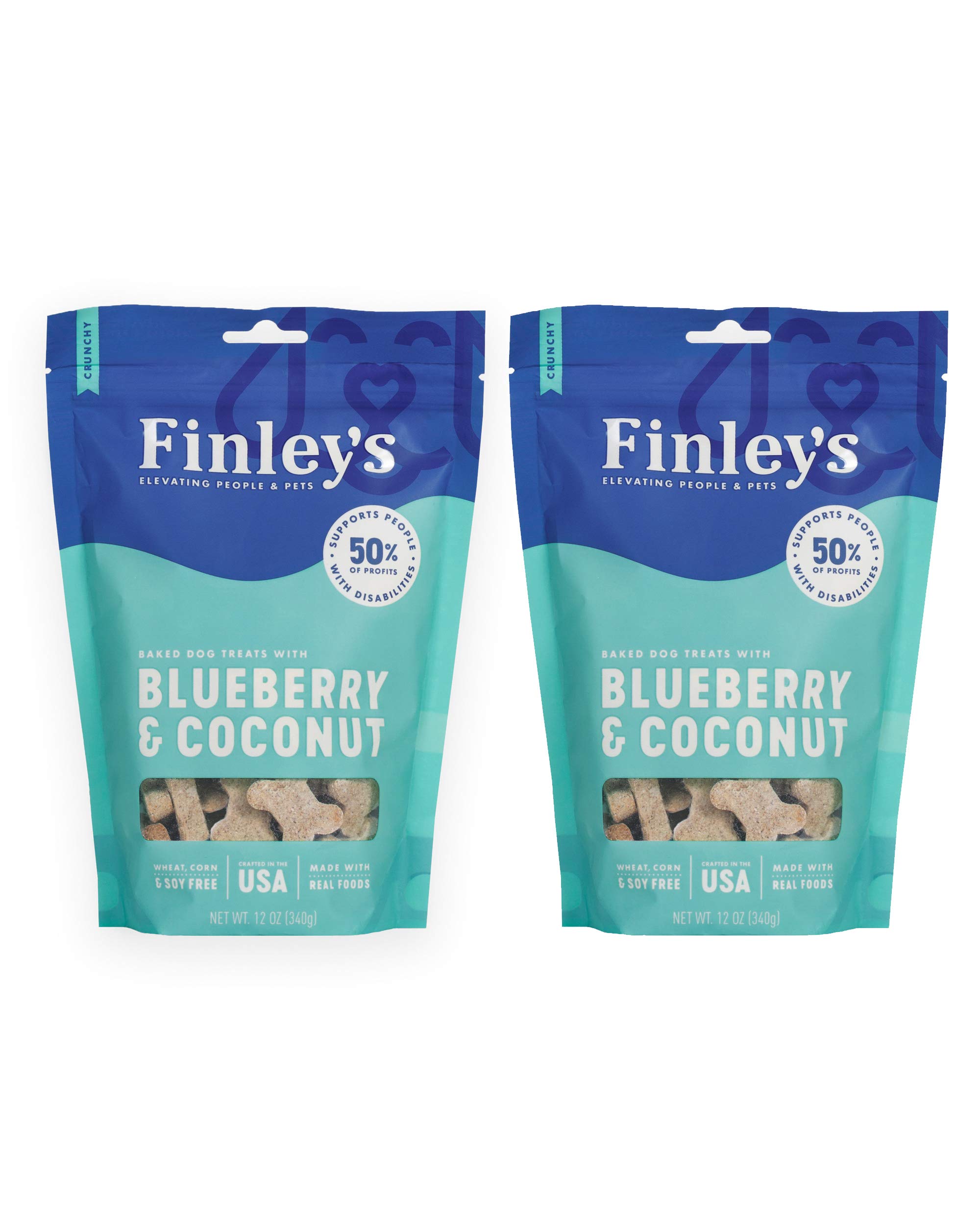 Finley's Blueberry Coconut Dog Biscuits Treats for Dogs Made in USA | Natural Blueberry Coconut Dog Treat | Wheat Free Dog Treats | Healthy Dog Treat Bags (12 oz) - 2 Pack