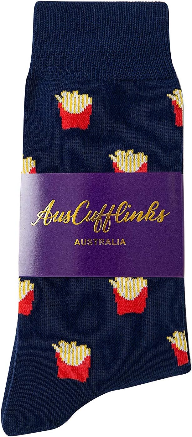 French Fries Socks Fast Food Lover | Burger Junk Food for Men | Fried Chips Sock | Present for Work Colleague | Bday Gift for Guys (Fries)