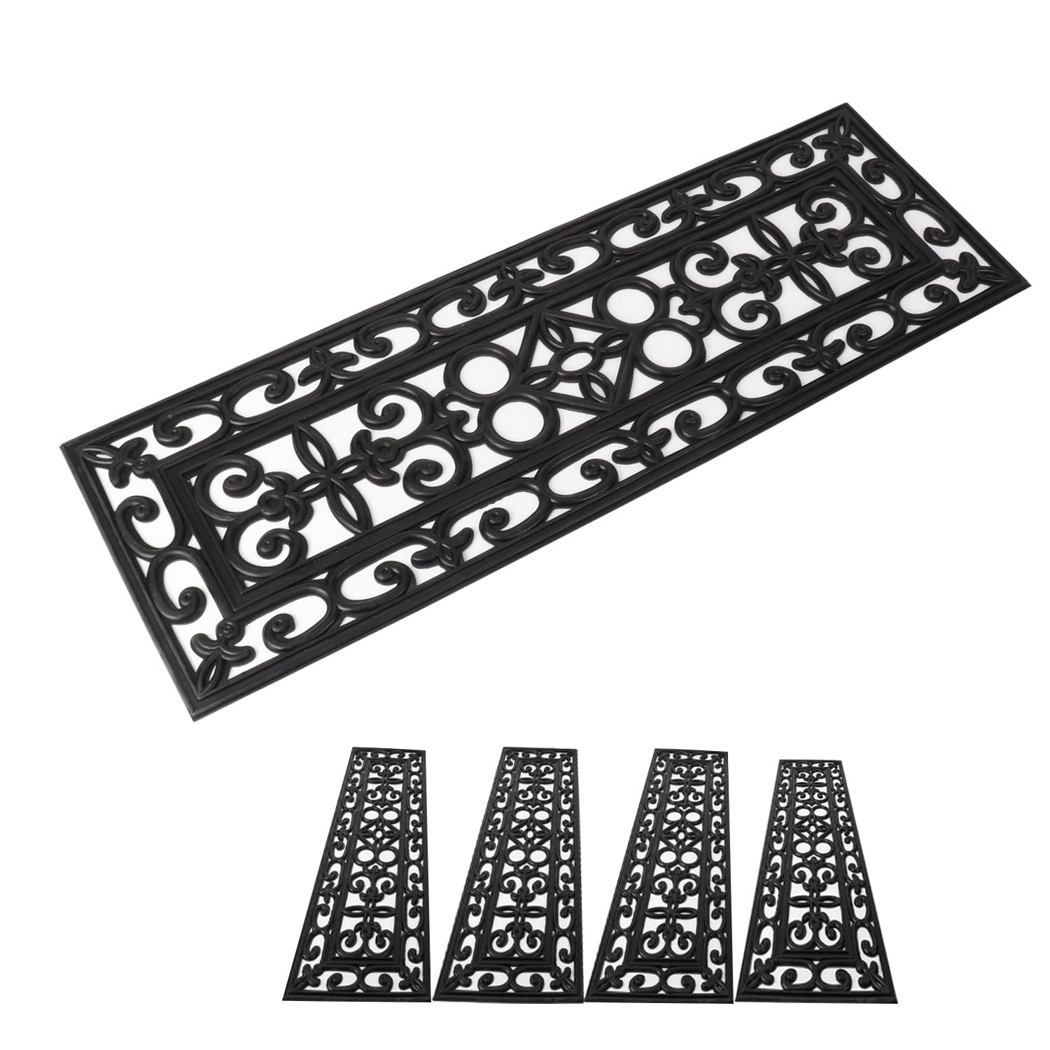 tonchean Rubber Stair Mats 5 PCS Garden Step Mats Step Treads 75x25cm Outdoor & Indoor Stair Treads Non Slip Stair Covers Staircase Outside Stair Protector for Home Commerce
