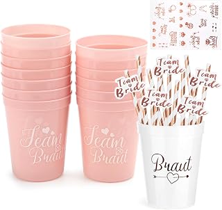 JGA Tazas Accesorios, 14 Unidades del Equipo de Novia Tazas, Reutilizables Bride to be Vasos de chupito, Copas de despedida de soltera con pajitas para despedida de soltera para mujeres