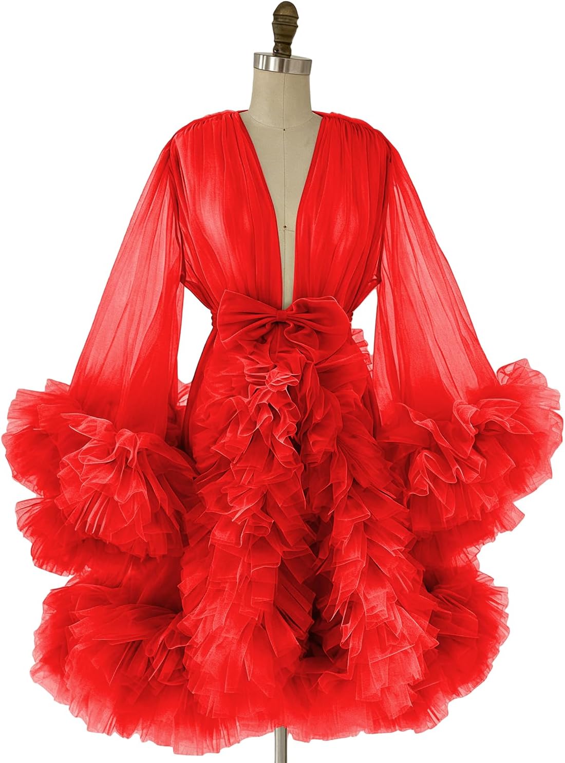 Women's Short Bridal Robes Soft tulle Bridal Dressing Gown Sexy Illusion Lingerie Sleepwear