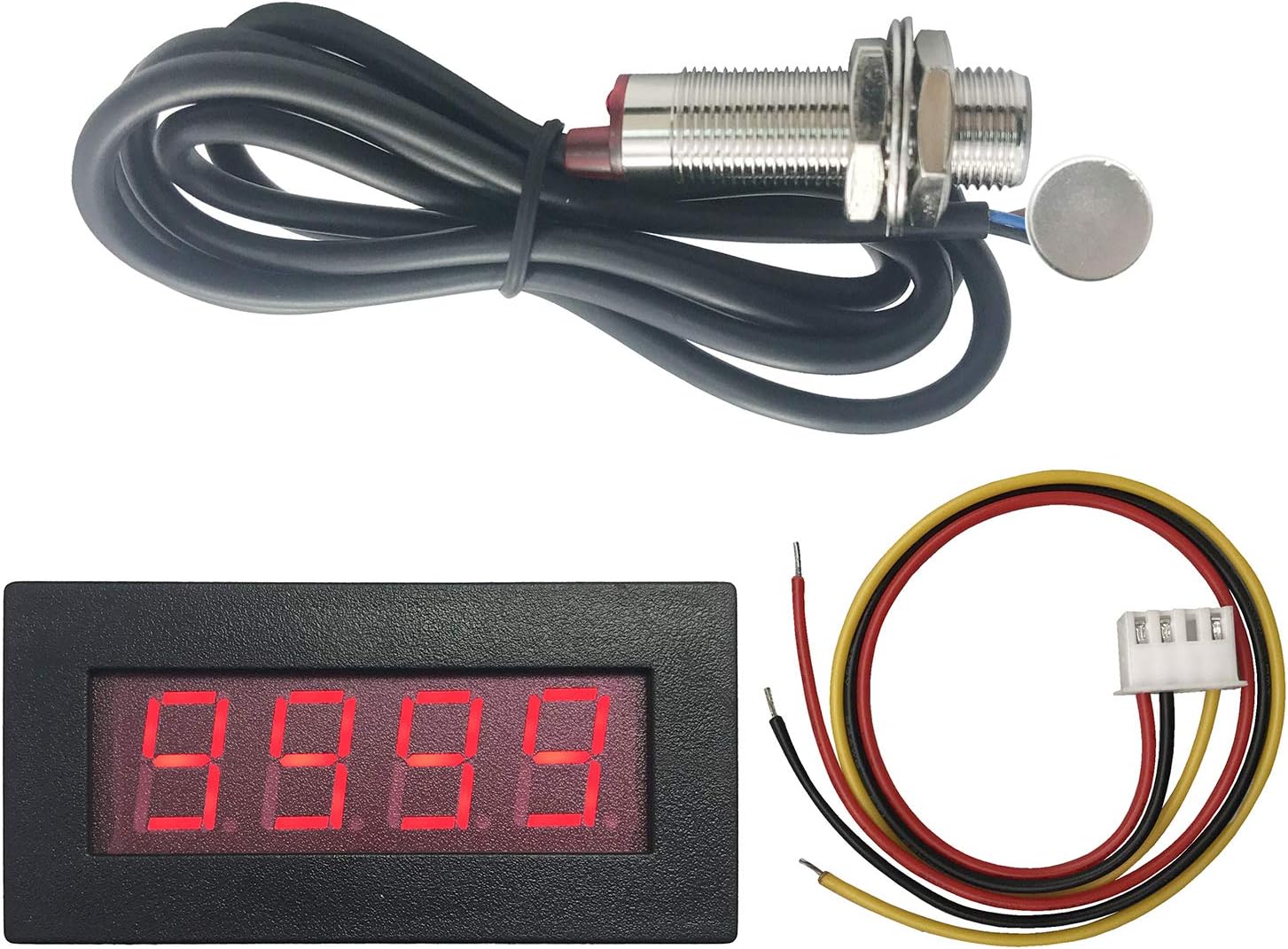 DIGITEN 4 Digital LED Tachometer RPM Speed Meter+Hall Proximity Switch Sensor NPN Red