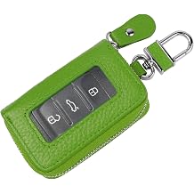 Wuyaoyao Car Key Fob Cover, Genuine Leather Car Key Case Holder with Keychain, Universal Auto Smart Key Protector Case for Men Women Green