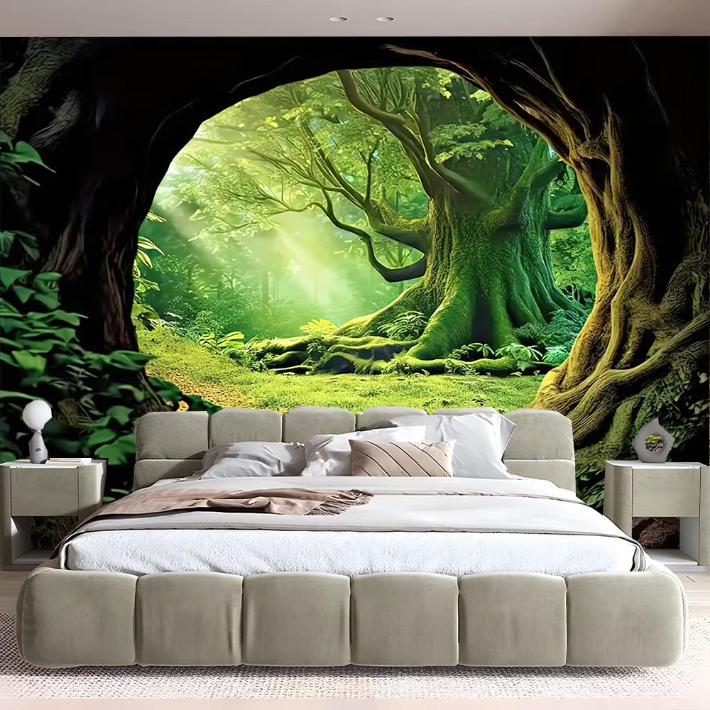 FENDROM Tree Cave Tapestry Misty Forest Fairy Tale tapestry Wall Hanging Natural Sunshine Through Scenery Aesthetic Jungle Living Room Bedroom Office Spring Decoration - Image 2