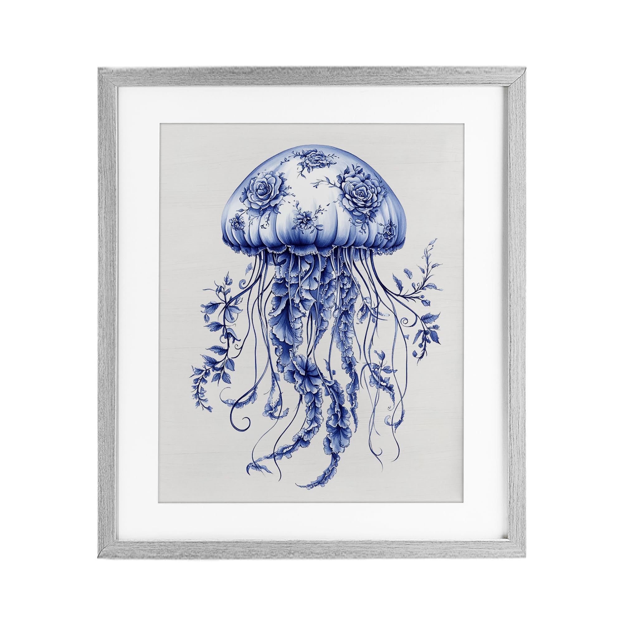 'Funky Toile Jellyfish'| Framed Print Under Glass