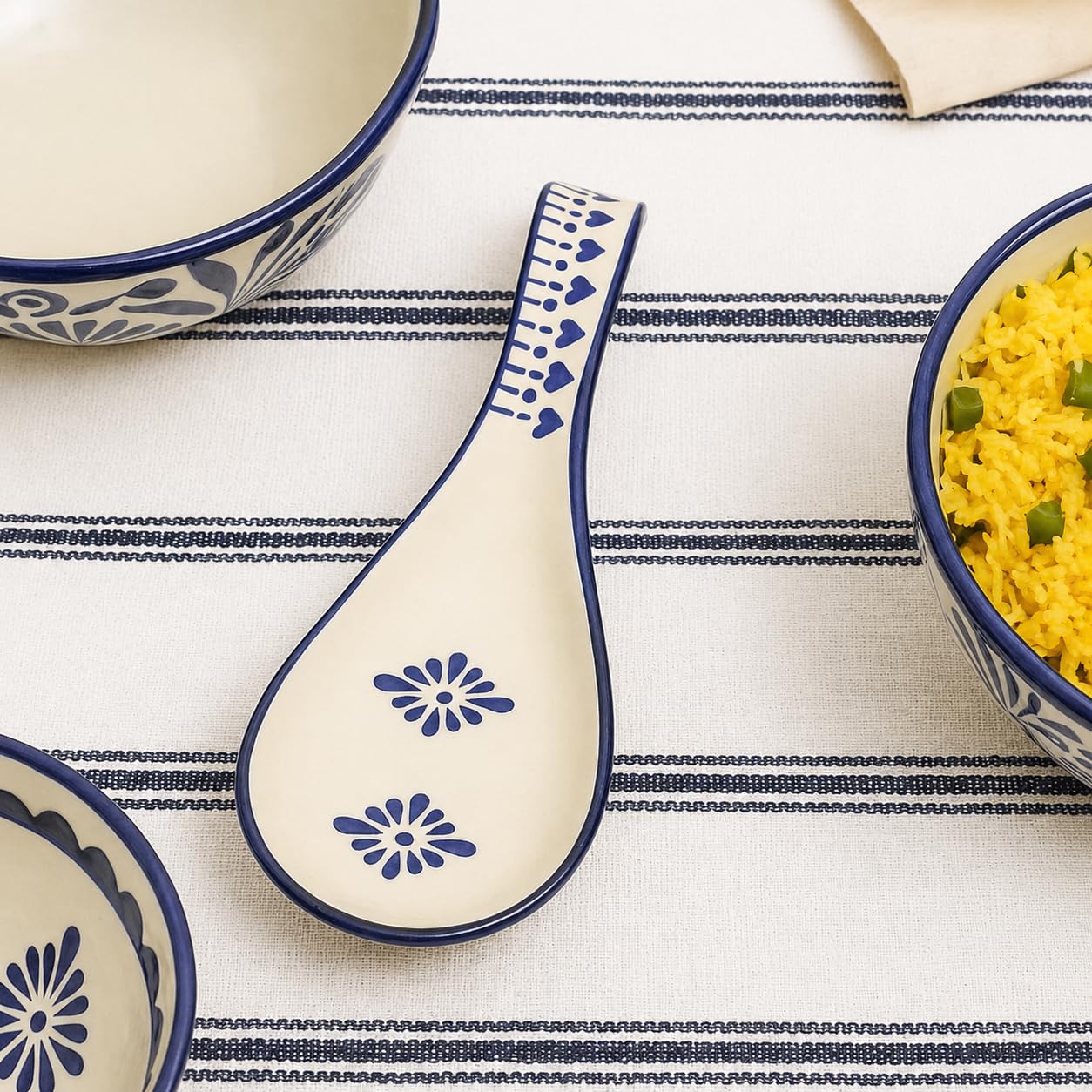 Maya | Hand-Painted Ceramic Spoon Rest – Blue Floral Design, Large Cutlery Holder for Kitchen & Tableware, Pack of 2 (Blue) (1)-image-31