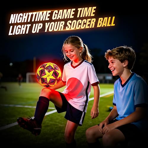 Miniatura 4 de Light Up Soccer Ball Glow in The Dark Size 3/4/ 5 Indoor&Outdoor Sports Gifts Birthday Ideas for 3-15+ Boys, Girls, Teens with Pre-Installed