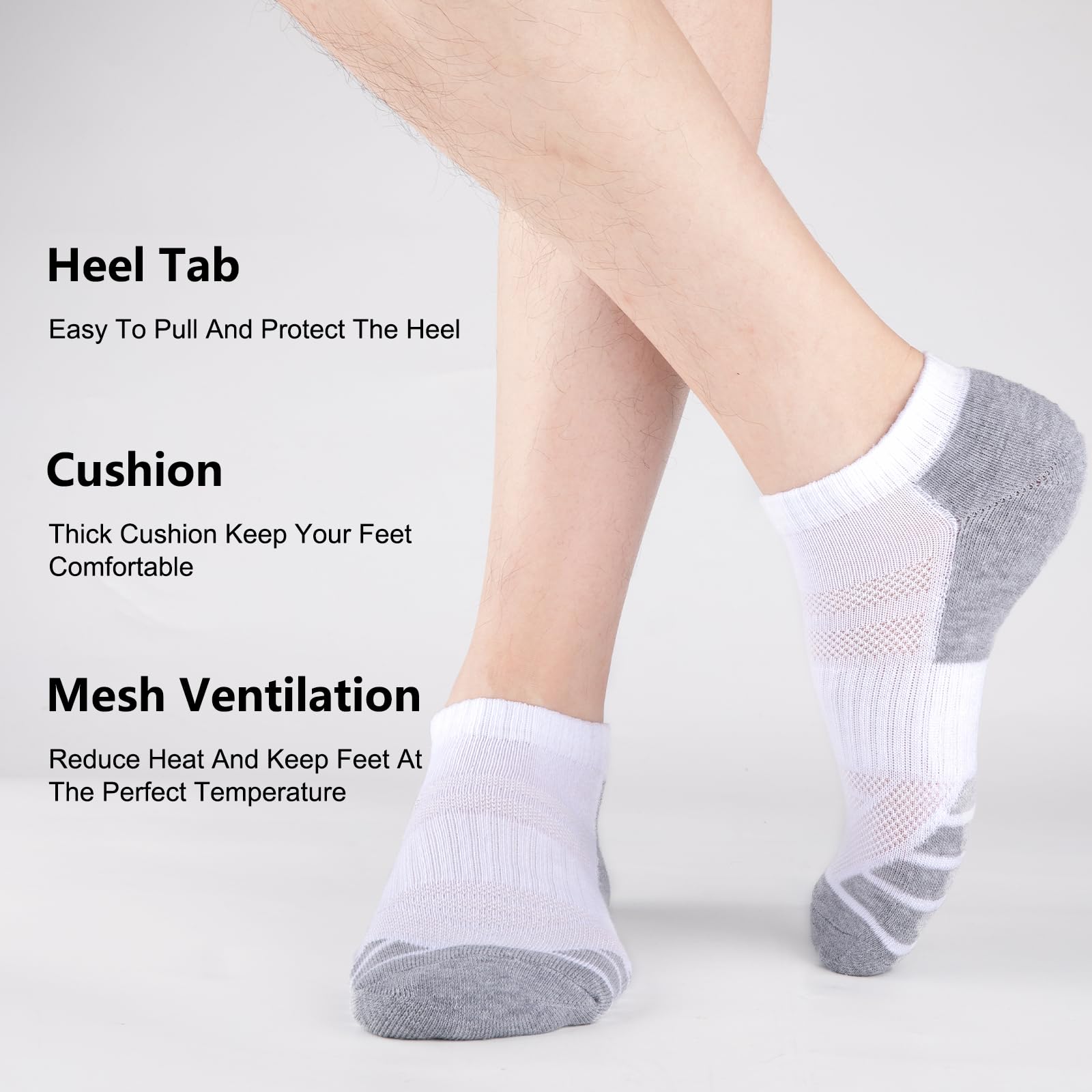 Heatuff 10 Pairs Men's Athletic Running Socks - Breathable Cushioned Low Cut Ankle Socks for Casual & Daily Wear