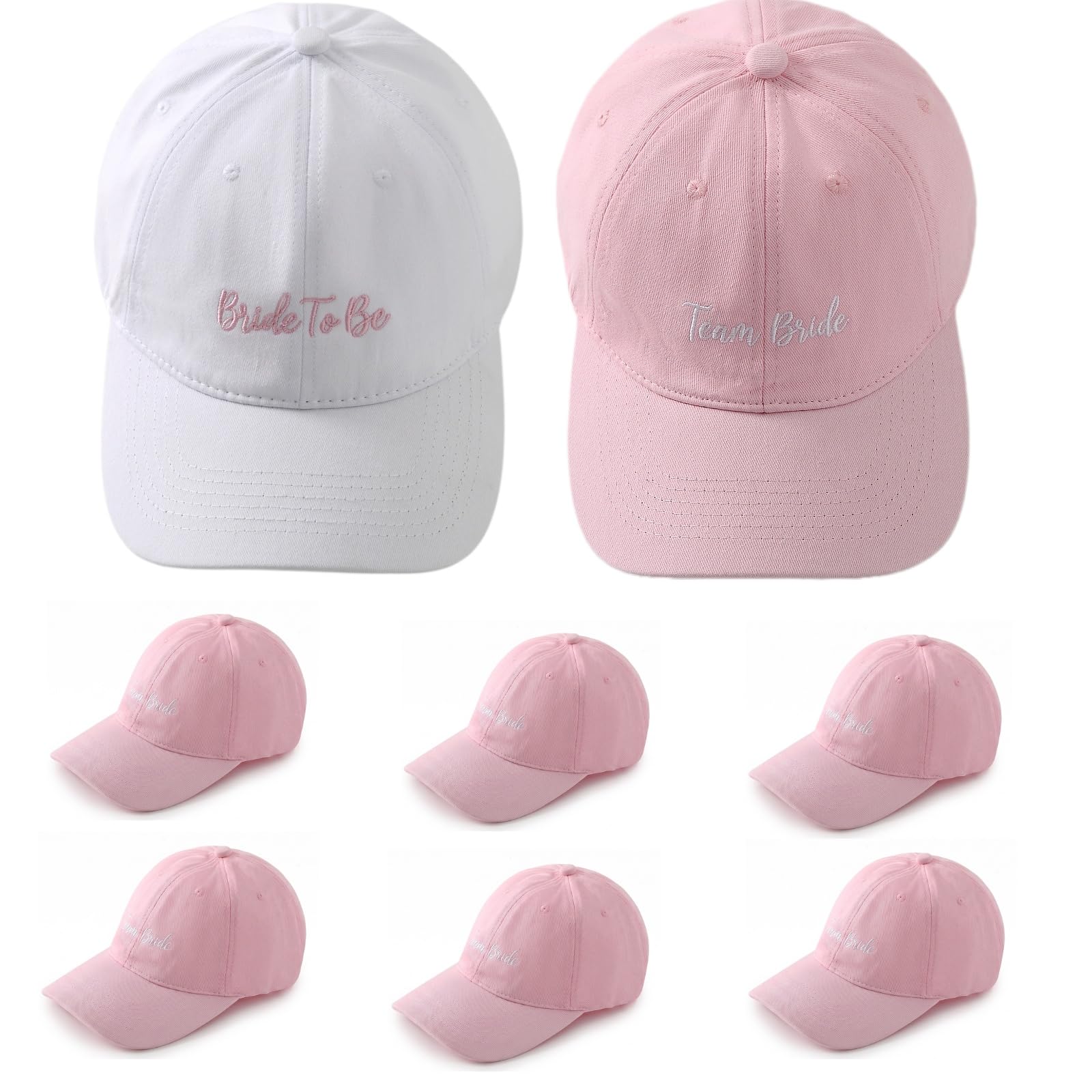 JGA Caps Set (8er Pack) – 1x Weiß mit „Bride to be“ & 7X Rosa mit „Team Bride“ Aufschrift – Junggesellinnenabschied Accessoires & Deko für Frauen