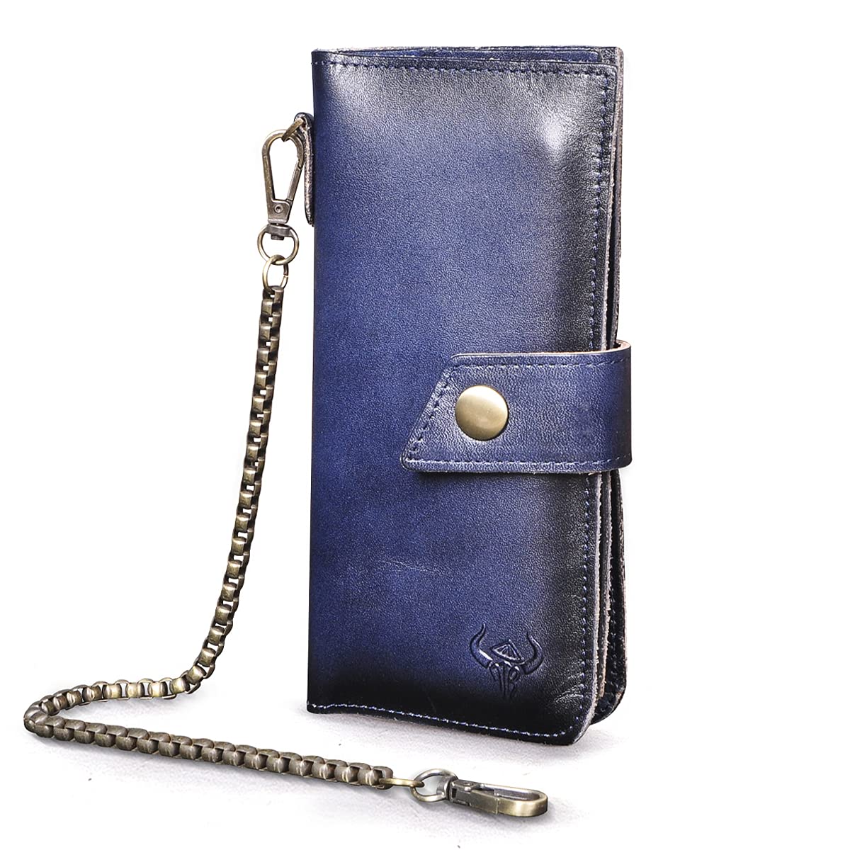 Le'aokuu Men's Véritable Cuir Bifold Portefeuille Organisateur Chéquier Chaîne De Fer (W8645 A Café)