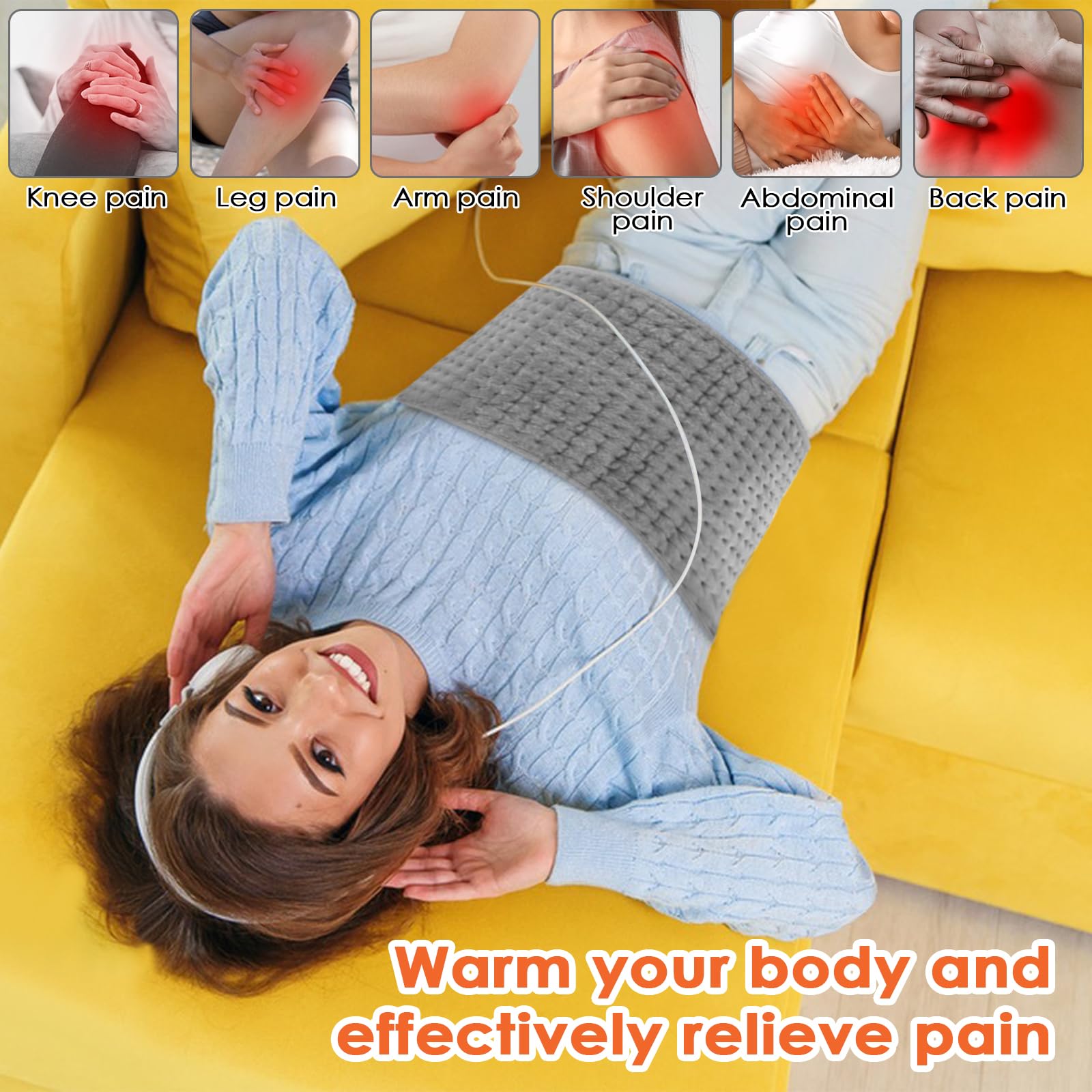 Esterilla Electrica, 120 × 30.5cm Almohadilla Electrica con 9 Niveles de Temperatura y 4 Configuraciones de Tiempo, Heating Pad Calentamiento Rápido para Lumbar/Espalda/Cuello/Hombros (Gris)