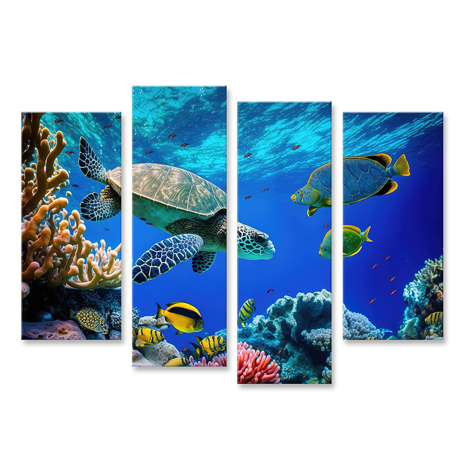 islandburner Prime Quadro su tela Barriera corallina, tartaruga marina selvatica, pesci, vita oceanica tropicale, animali esotici sott'acqua